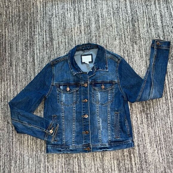 Forever 21 Women’s‎ Size Small Jean Jacket Blue Dark Wash Denim Button Up - Picture 1 of 6